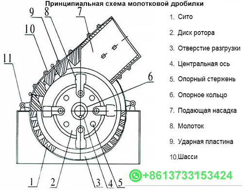 Принципиальная схема молотковой дробилки